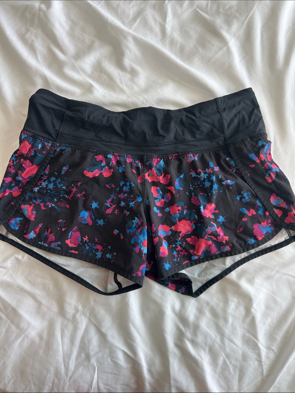 lululemon athletica Black Running Shorts with Pink & Blue Print
